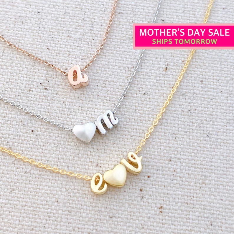 Mother's Day Sale Initial Necklace TINY and Dainty LOWER CASE Initials Heart Everyday Gift, Birthday, for Mothers, Love Gift image 1