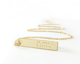 Graduation Necklace • Coordinates Bar • Personalized Long Bar • Vertical • Good for GPS, Latitude Longitude, Name or You Customize it