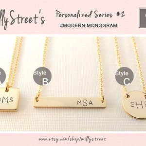 Monogram Necklace Modern Style First Last Middle Name Initials HAND Stamped or Manually Engraved Mother's Day & for All Gifts image 8