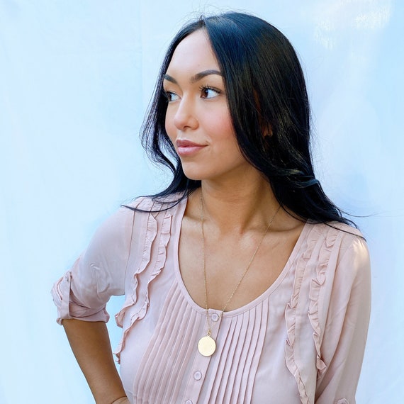 Personalized Large Disc Necklace • Inch Large Disc • Short