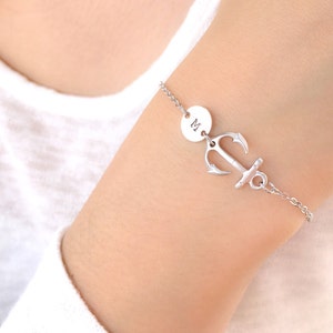 Hand Stamped Initial Anchor Bracelet: Personalized Nautical Jewelry