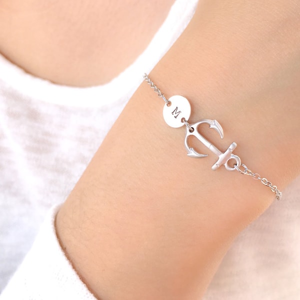 Hand Stamped Initial Anchor Bracelet: Personalized Nautical Jewelry