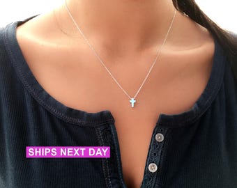 Dainty Cross Necklace • Gold or Silver Plated, Christian Jewelry