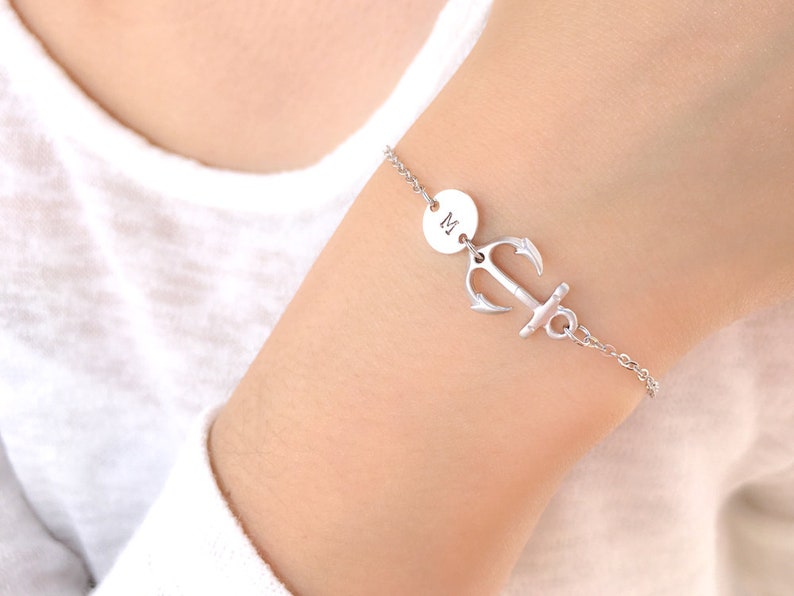 Anchor Bracelet HAND Stamped Initial Nautical Jewelry Personalized Adjustable Gift for Valentine's Day, Beach Wedding, Bridesmaid image 9