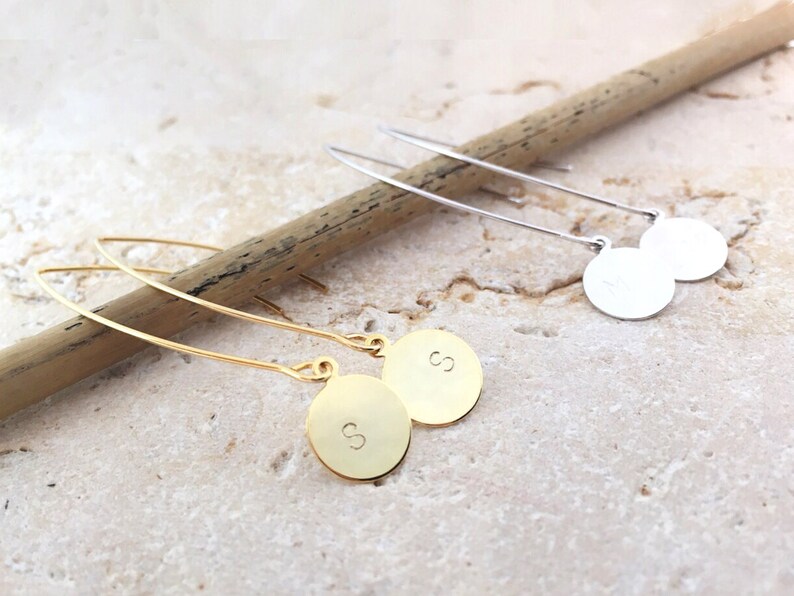 Arc Earrings \u2022 Arc Ear Threaders \u2022 Personalized Earrings \u2022 HAND Stamped Initial \u2022 Open Hoop \u2022 Wire Form \u2022 Perfect Gift for Friends /& Family