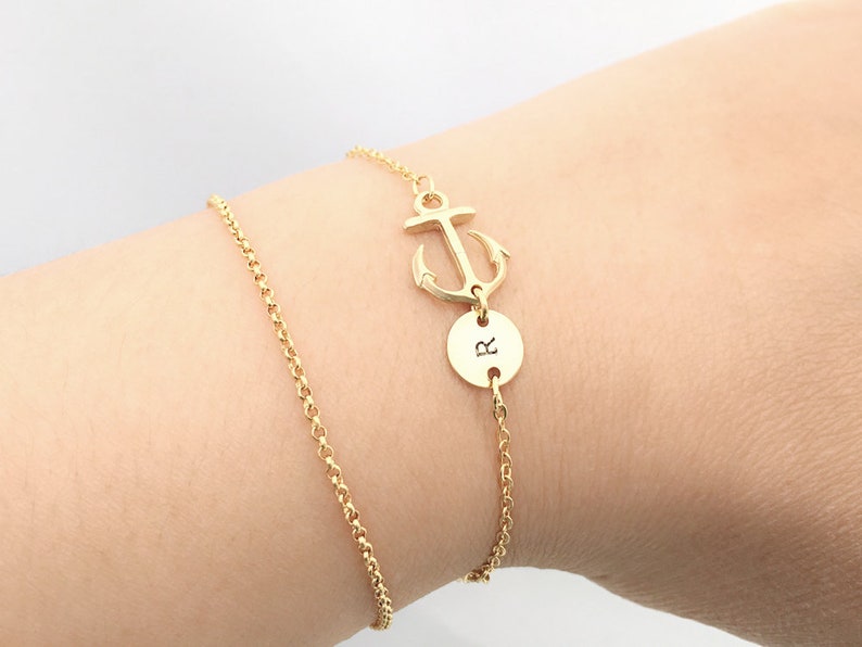 Anchor Bracelet HAND Stamped Initial Nautical Jewelry Personalized Adjustable Gift for Valentine's Day, Beach Wedding, Bridesmaid image 10