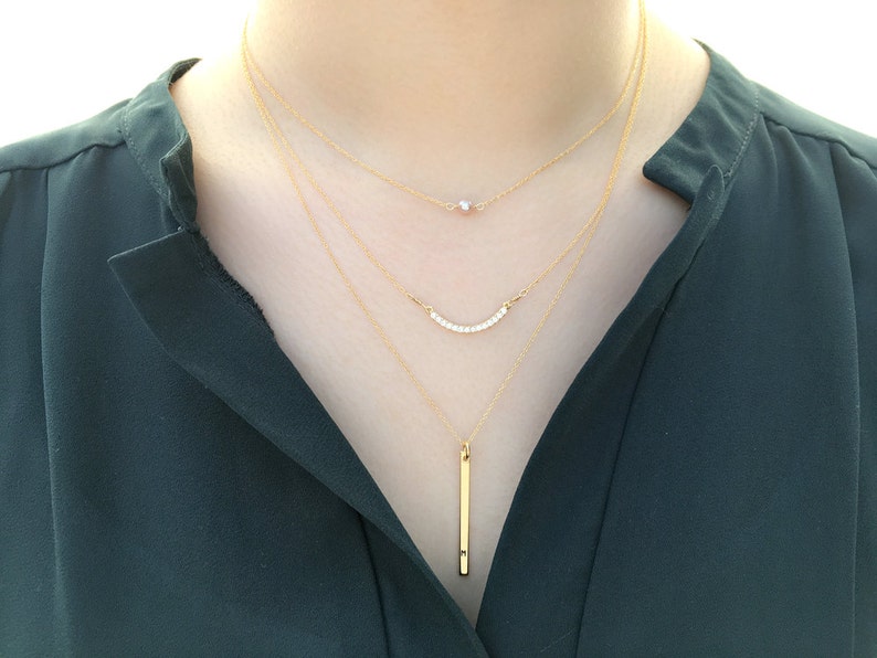 Cubic Necklace \u2022 Stylish Sparkling Zirconia Curved Bar Necklace \u2022 Handmade \u2022 Dainty Necklace \u2022 Bridesmaid Love Gift Birthday Graduation