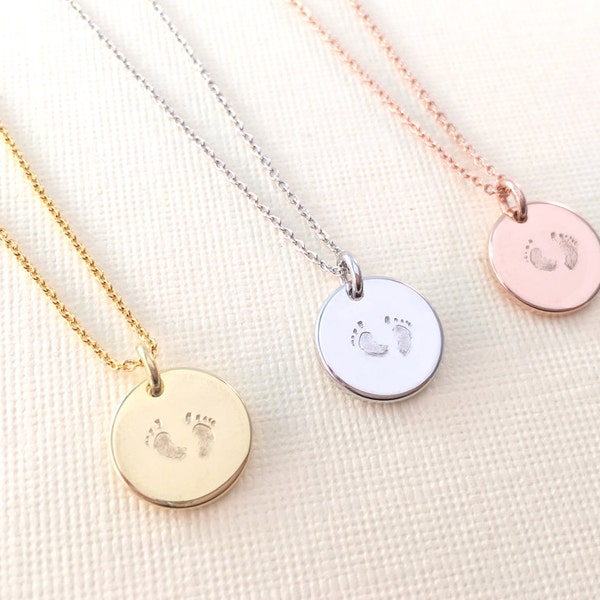 Personalized Baby Feet Necklace: Hand Stamped Initial Charm, New Mom Gift