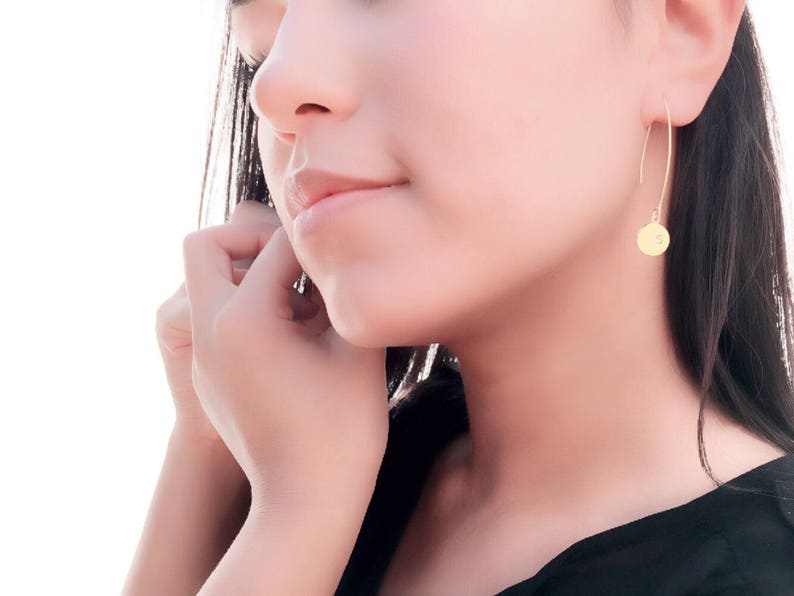 Arc Earrings \u2022 Arc Ear Threaders \u2022 Personalized Earrings \u2022 HAND Stamped Initial \u2022 Open Hoop \u2022 Wire Form \u2022 Perfect Gift for Friends /& Family