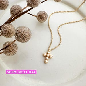 Gold Bubble Cross Necklace, Dainty Christian Jewelry
