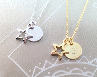 Daughter Necklace • Personalized • Initial Disc & Star Charm • HAND Stamped Initial • She is a Star! •Great Gift for Back to School,Birthday