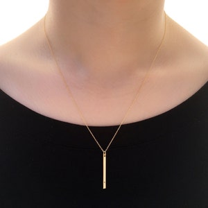 Hand Stamped Initial Gold Bar Necklace: Personalized Vertical Pendant