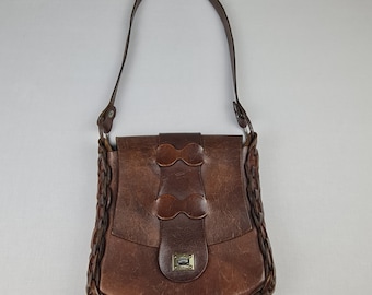 Bolso de hombro WESTERN BUCKLE LEATHER, floral en relieve, vintage de los años 70 bolso hippie