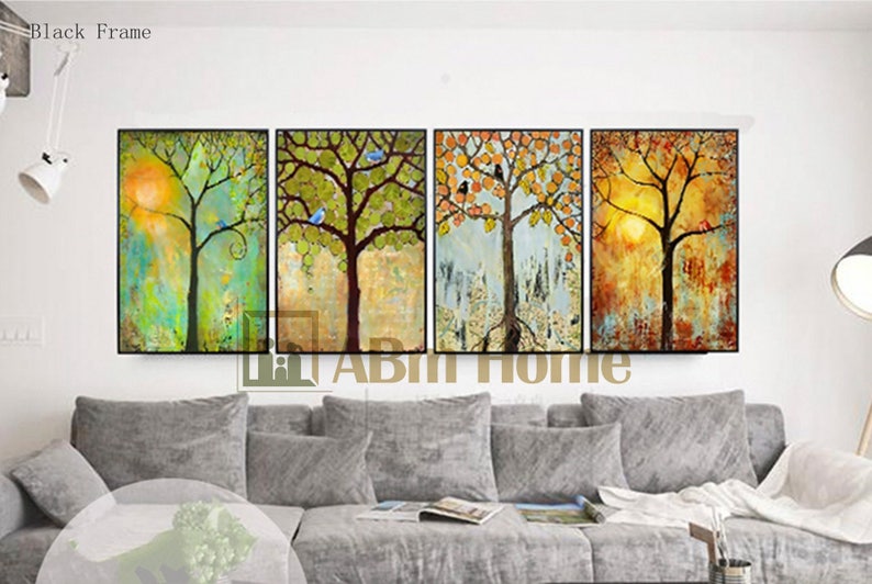 Abm Home Trees Hand Made Framed Canvas Designer Wall Art Etsy