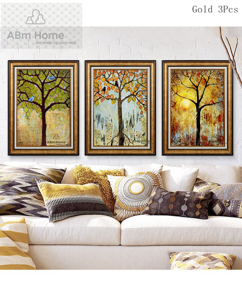 Abm Home Trees Hand Made Framed Canvas Designer Wall Art Etsy