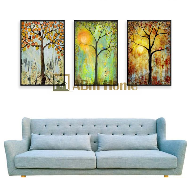 Abm Home Trees Hand Made Framed Canvas Designer Wall Art Etsy
