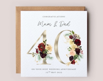 40th Anniversary Card Ruby Wedding Anniversary - Etsy UK