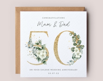 50th Wedding Anniversary Card - Personalised Golden Wedding Card - Congratulations 50 Years - Mum and Dad Anniversary - Golden Anniversary