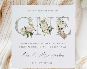1st Anniversary Card Personalised - Husband / Wife - First Wedding ...