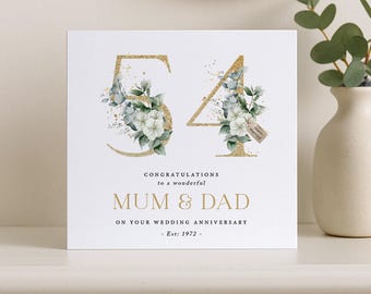 Tarjeta de 54.º aniversario de bodas - Cincuenta y cuatro - Mamá y papá - Personalizada para cualquier pareja