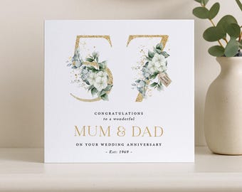 Tarjeta de 57.º aniversario de bodas - Cincuenta y siete - Mamá y papá - Personalizada para cualquier pareja