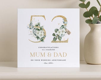 Tarjeta de 52.º aniversario de bodas - Cincuenta y dos años - Mamá y papá - Personalizada para cualquier pareja