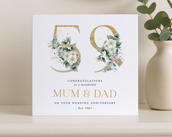 Tarjeta de 59.º aniversario de bodas: 59 años de matrimonio - Mamá y papá - Abuelos - Cualquier pareja