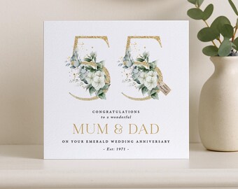 Tarjeta de aniversario de bodas número 55: Tarjeta de aniversario esmeralda personalizada para cualquier pareja
