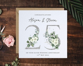 Silver Wedding Anniversary Card - 25th Wedding Card - Silver Anniversary - Auntie and Uncle Anniversary - Congrats 25 Years Married