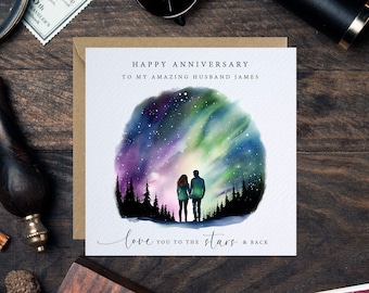 Northern Lights Anniversary Card - Aurora Borealis Card - Night Sky Card - Love You To The Stars - Husband Anniversary Card - Starry Sky