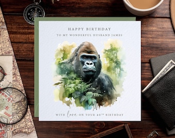 Gorilla Birthday Card - Jungle Birthday Card - Gorilla Greeting Card - Jungle Animal Card - Gorilla Birthday Gift - Ape Birthday Card