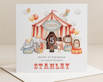 Children’s Circus Birthday Card – Personalised Big Top Themed Card - Custom Relation & Age