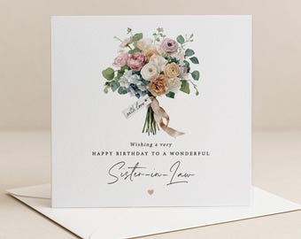 Tarjeta floral de cumpleaños para cuñada (texto personalizado)