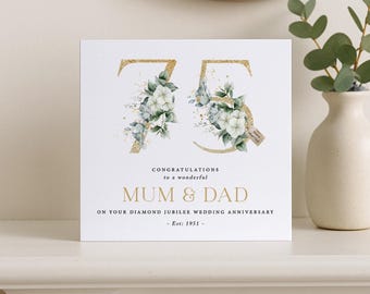 75th Wedding Anniversary Card – Seventy Fifth Anniversary - Mum & Dad - Personalised For Any Couple