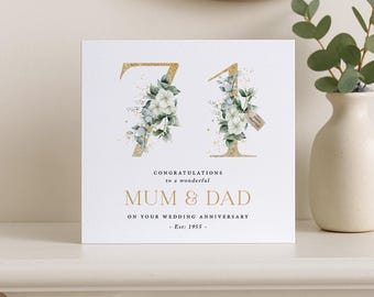 71st Wedding Anniversary Card – Seventy First Anniversary - Mum & Dad - Personalised For Any Couple