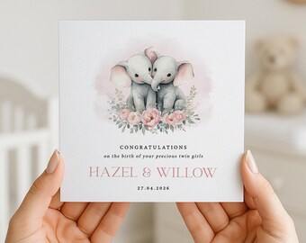 Tarjeta de nuevo bebé para gemelas: felicitaciones por el nacimiento de tus gemelas
