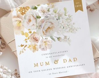 Tarjeta del 50.° aniversario de bodas - Bodas de oro - 50 años de casados - 50.° aniversario - Bodas de oro de mamá y papá - Abuelos