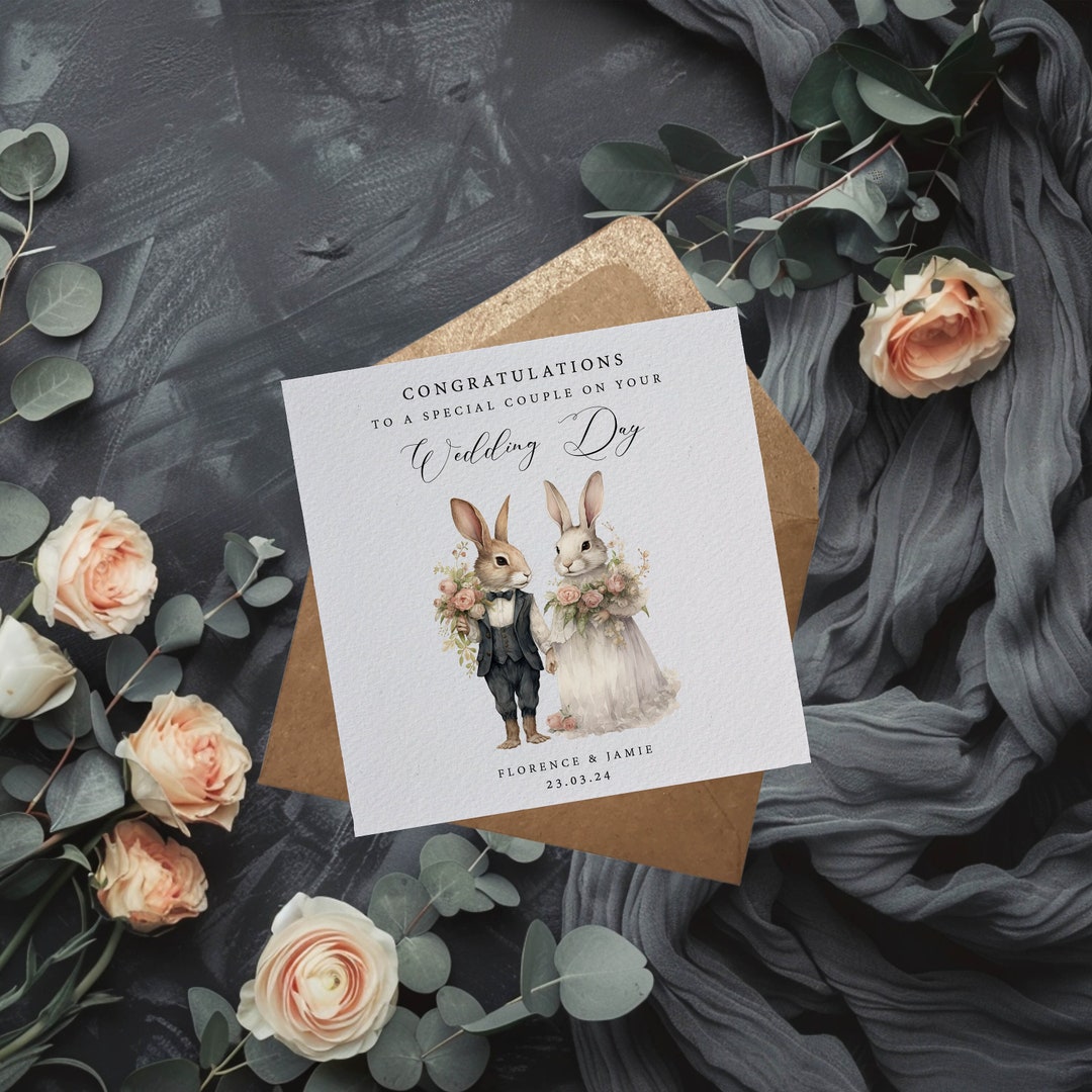 Roler Rabbit Marry Me Bunny Wedding Card Rabbit Wedding Card Mr & Mrs Card Animal Wedding ...
