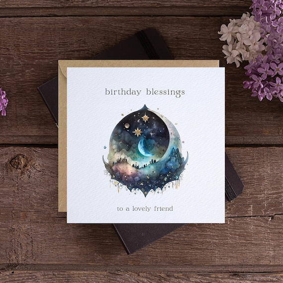 Birthday Blessings Card - Witchy Card - Pagan Birthday Card - Wiccan Card - Witch Birthday Card - Spiritual Card - Moon Card - Crystals