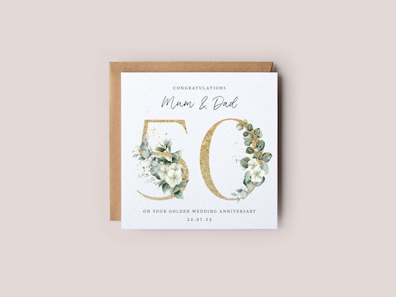 50th Wedding Anniversary Card - Personalised Golden Wedding Card - Congratulations 50 Years - Mum and Dad Anniversary - Golden Anniversary