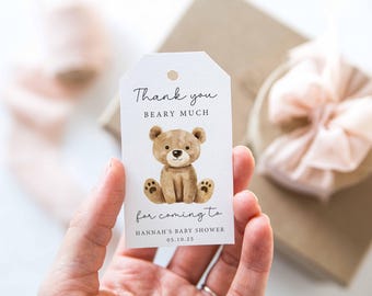 Teddy Bear Baby Shower Favour Tags - Personalised Thank You Beary Much Tags