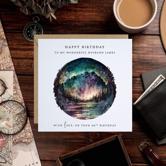 Northern Lights Card - Special Card for Him - Scenic Birthday Card - Aurora Borealis Card - Night Sky Card - Forest Birthday - Any Wording