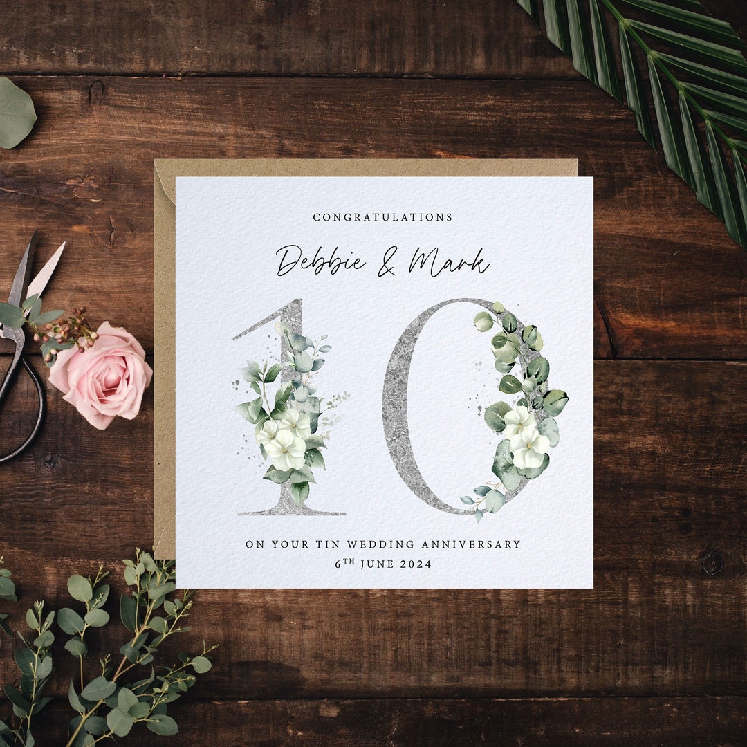 10th Wedding Anniversary Card - Tin Anniversary - 10 Year Anniversary ...