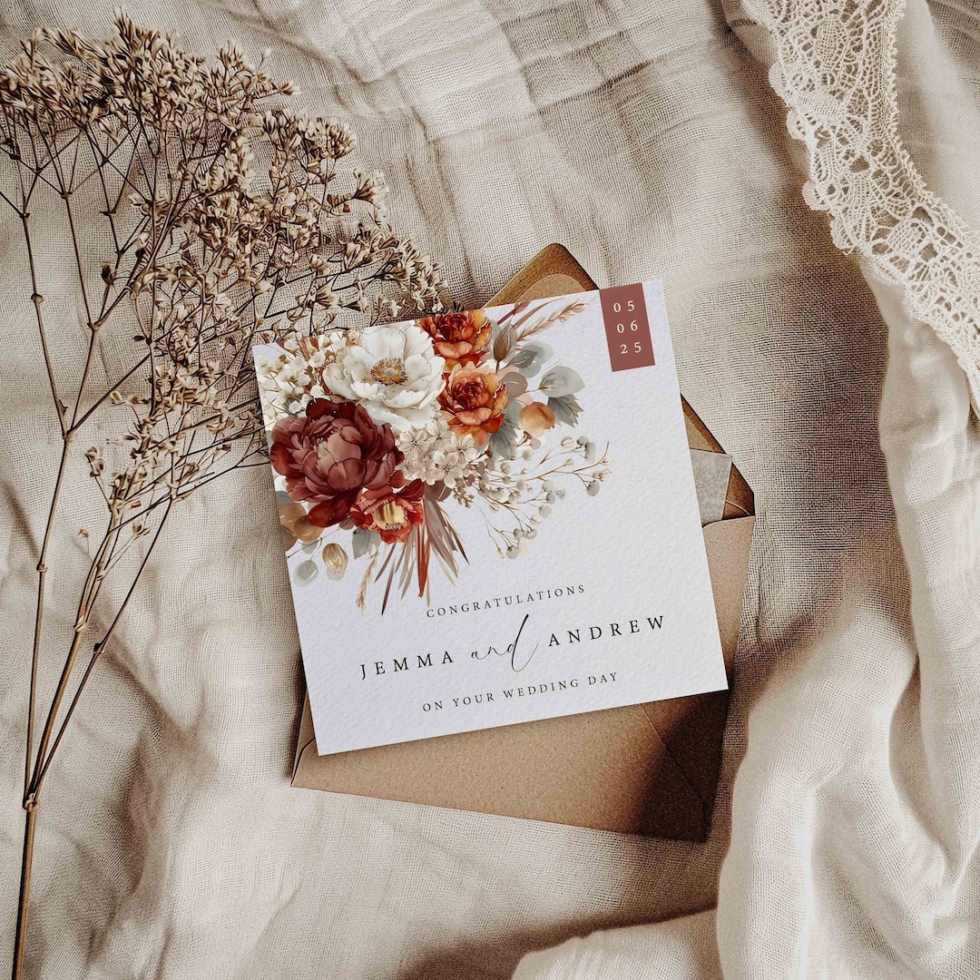 Boho Wedding Card - Personalised Newlyweds Card - Bride & Groom Card ...