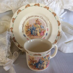 Vintage Bunnykins Royal Doulton Celebrate your Christening baby plate mug set