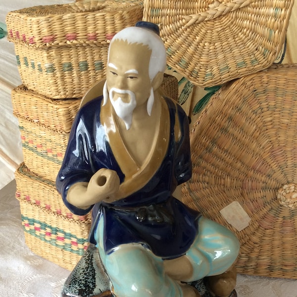Vintage Shiwan Chinese Mud Man Oriental figurine ornemental Pflanter Bonsaï Töpferei 1960