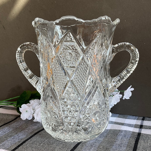 Antique pressed glass celery dish tall spooner EAGP clear glass vase