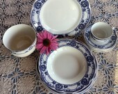 Antique flow blue Bishop Stonier 1890 1936 Ethelwyn pattern ironstone dinnerware
