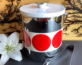 Retro polka dots ice bucket pail ice tongs Mid century barware tool