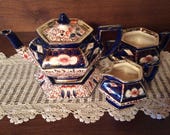 Antique Imari Arthur Wood teapot trivet creamer and sugar bowl Gaudy Welsh tea set Art Deco
